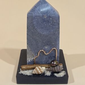 Natural Blue Coral Obelisk On Handmade Resin/ Bronze Display/Bermuda Sand/Shells